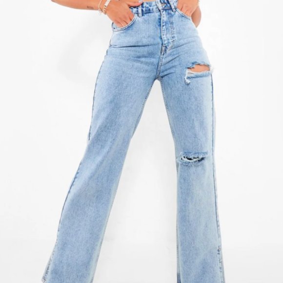 Boohoo Denim - Boohoo Acid Wash Rip Split Hem mom Jeans
